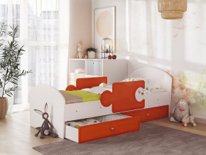 Кровать Мозаика с ящиком и бортиками на ламелях белый-оранж в Оханске - ohansk.magazinmebel.ru | фото